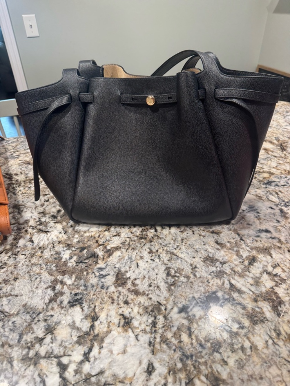 Tory Burch Large Romy Black Leather Tote